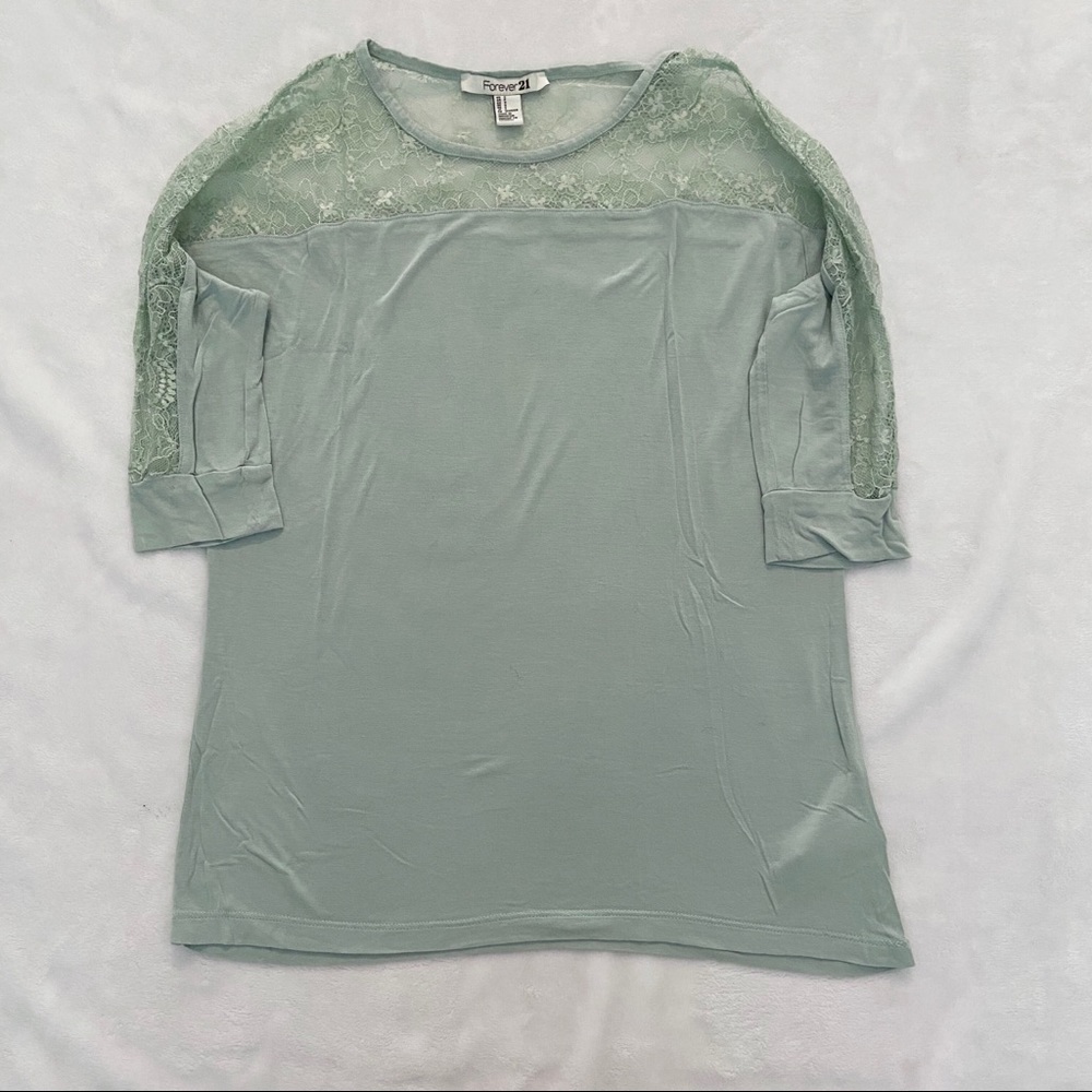 Forever 21 Mint Blue Green Lace 3/4 Sleeve Top